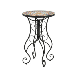 Round Ceramic Outdoor Side Table, Colorful + Black