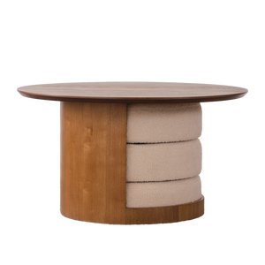 31.5" Round Wood Coffee Table with 3 Teddy Fabric Nesting Stools