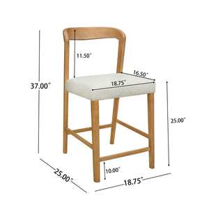Solid Rubber Wood Counter Stools (Natural Oak + Beige) Set of 2