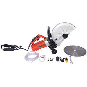 Electric 14" Cut Off Saw Wet / Dry Concrete Saw Cutter With Guide Roller And Water Line Attachment, 3000W - Black / Silver