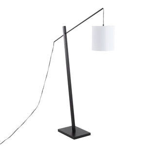 Arturo Contemporary Floor Lamp in Black Wood and Black Steel with White Fabric Shade