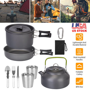 12Pcs Camping Cookware Set Camping Stove Aluminum Pot Pans Kit for Hiking Picnic Outdoor with Cup Fork Spoon Knife