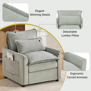 Modern Single Seat Accent Chair With Side Storage Pockets