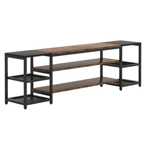 TV Stand For TVs, Extra Long With 3 Tier Ventilated Shelves - Rustic Brown