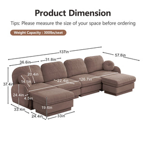 137" Oversize Chenille U-Shaped Sofa