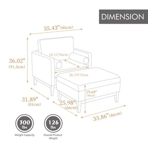 Farmhouse Upholstered Accent Chair With Ottoman, Reversible Lid Coffee Table