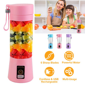 Portable Juicer Blender USB Rechargeable Juicer Cup Fruit Baby Food Mixing Machine w/ 6 Blades Powerful Motor