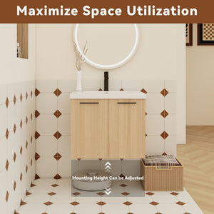 Floating Bathroom Vanity With Sink, Wall Mounted Double Door Storage