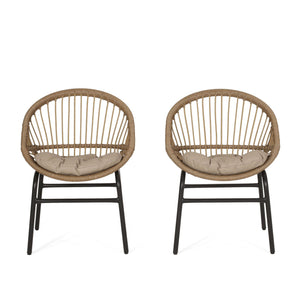 Outdoor Accent Chair With Curved Back And Basket Frame (Set of 2) - Light Brown / Beige