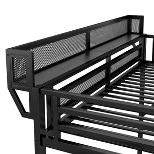 Queen Size Loft Bed With Stairs, Storage Shelves, Wardrobe - Black