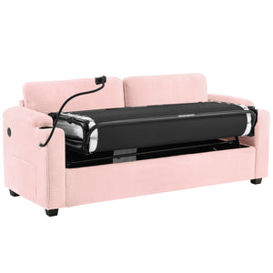 Sleeper Sofa Loveseat Sofa With Full Size Mattress, 2 USB Ports, 2 Cup Holders, 2 Side Pockets And Phone Holder