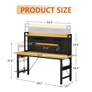 71" Adjustable Workbench with Pegboard