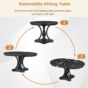 5 Piece Dining Set Extendable Round Table And 4 Chairs - Black / Oak