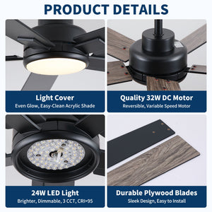 Reversible Motor Integrated LED Dimmable Ceiling Fan With Light
