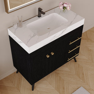 36" Freestanding Bathroom Vanity with Ceramic Sink and Faux Marble Top