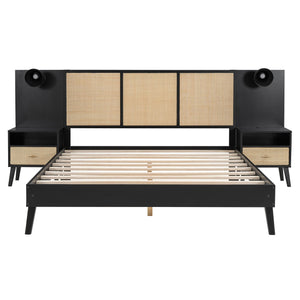 Bed Frame With 2 Nightstands Elegant Design With Lamps