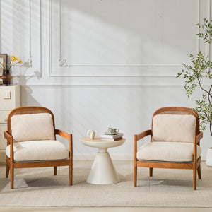 Elliston Rattan Backrest Solid Wood Accent Chair with Cushions - Set of 2