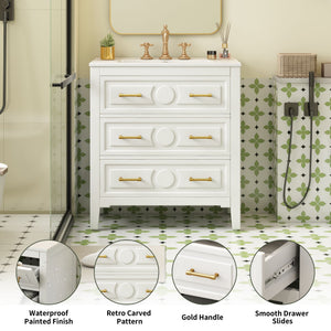 Retro Bathroom Vanity With Sink Combo, Free Standing Single Set With 3 Drawers
