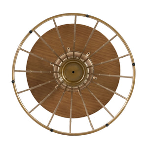 Hollow Edge Retro Art Pine Side Table with Antique Gold and Natural Color