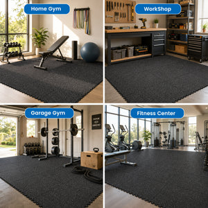 0.6 Inch Thick Gym Floor Mats, 6 Tiles Rubber Top with EVA Foam