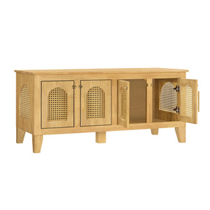 Lars Indoor Rattan Decorated Rubber Wood Dog Crate Cabinet