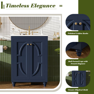Bathroom Vanity With Ornate Elliptical Motif, Soft Close Hinges
