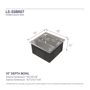 Stainless Steel Kitchen Sink, 18"x18" Single Bowl Undermount