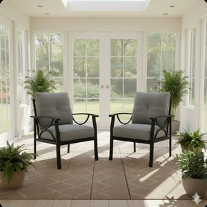 All-Weather Armchairs With Cushions, Modern Sculptural Design (Set of 2)