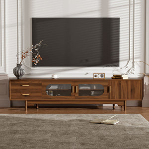 Modern TV Stand With Fluted Glass Doors & 2 Drawers