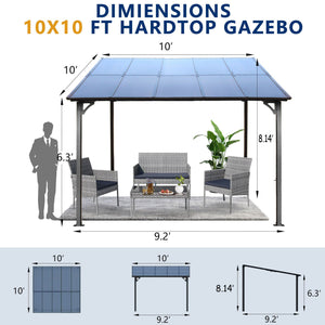 Wall Mounted Outdoor Pergola Gazebo, Heavy Duty Metal Awning With Roof