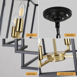 18' Modern 8-Light Black Gold Geometric Pendant Chandelier