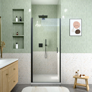 24" W x 72" H Semi-Frameless Circular Pivot Shower Door in Matte Black