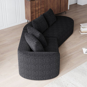 Upholstered Oversized Sectional Sofa, 4 Seater Extra Deep & Wide Curved Cloud Couch With 4 Throw Pillows For Living Room - Black