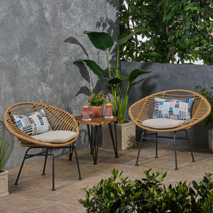 Cordella Outdoor Woven Wicker Chairs with Cushions, Set of 2