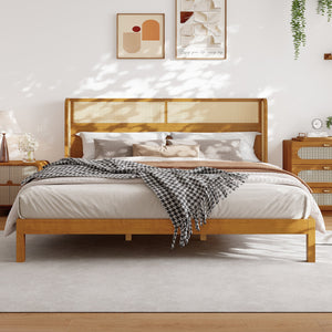 Premium Rubber Wood Platform Bed Frame with Headboard