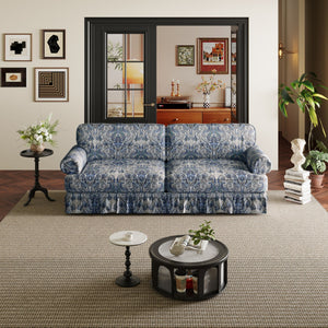 Luxuriously Comfortable Cloud Couch Sofa With Elegant Rolled Arms & Pleated Skirt Design
