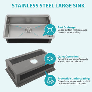 Undermount Workstation Kitchen Sink Stainless Steel Single Bowl