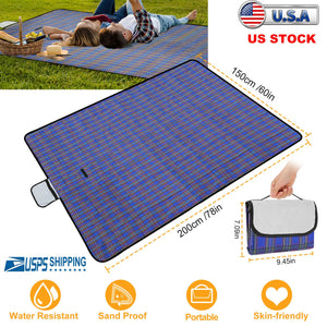60" x 78" Waterproof Picnic Blanket Handy Mat with Strap Foldable Camping Rug for Camping Hiking Grass Travelling