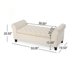Ivory Fabric Storage Bench with Rolled Arms