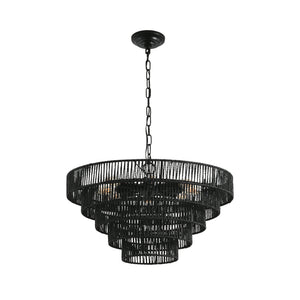 24' Rustic 5-Tier Black Hemp Rope Pendant Light Chandelier
