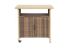 Outdoor Wicker Bar Cart with Wheels