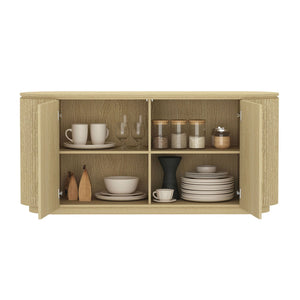 Olivia - Sideboard With 4 Adjustable Shelves With Handle Free Doors And Rounded Edges - Oak