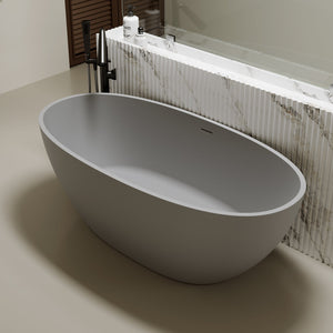 63" Freestanding Bathtub Resin Stone Soaking Bathtub