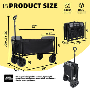 Collapsible Wagon with Wheels - 3 in 1 Lightweight Utility Camping Wagon