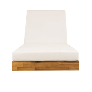 Acacia Wood Chaise Lounge with Cushion - Teak Finish