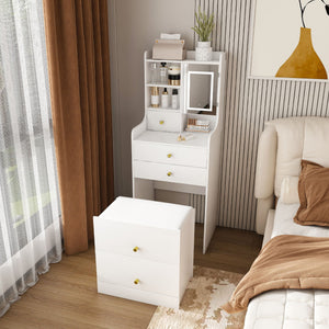 3 In 1 Dressing Table With LED Mirror & Storage Stool, Compact Makeup Vanity - White