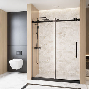 Frameless Single Sliding Shower Door, Square Tube Track