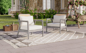 (Set of 2) Outdoor Acacia Wood Patio Club Chairs with Cushions