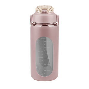 34Oz Glass Water Bottle Sports Water Bottle Motivational Water Bottle Water Intake Tracker Bottle with Straw Time Marker Silicone Sleeve Handle for Gy