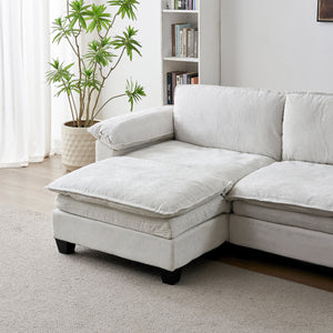 Living Room Furniture Sofa Luxury Couch Four Seater with Two Ottomans Soft Chenille Upholstered U Shape Sofa